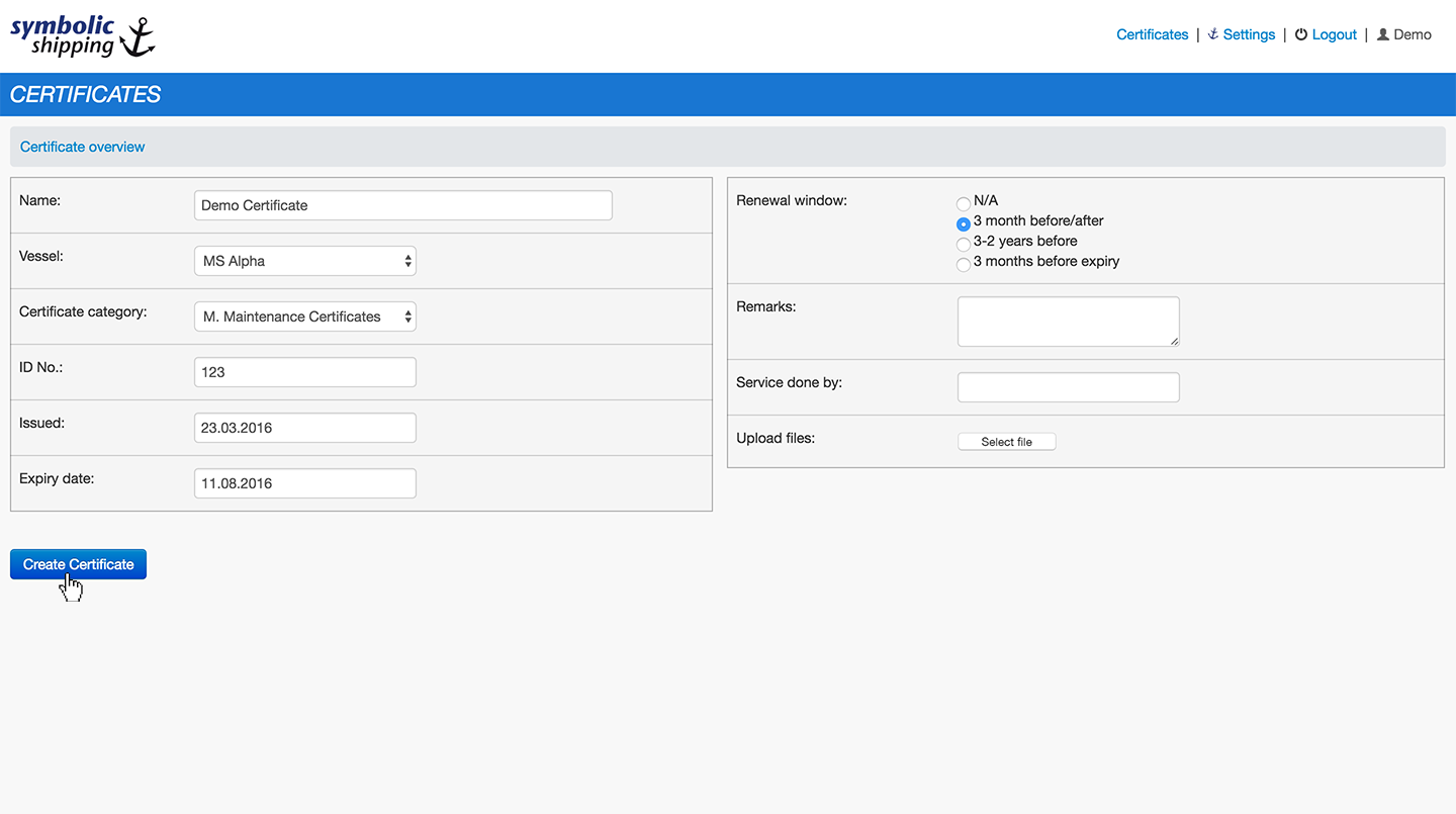 Certificates Management Add Certificate